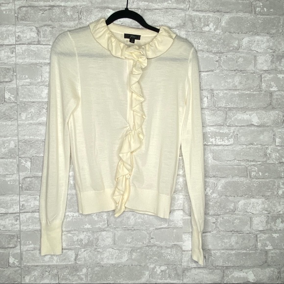 J. Crew Sweaters - J Crew Merino wool ruffled cardigan sweater NWT